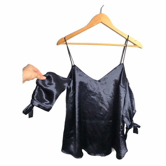 Urban Outfitters | Blue Satin Cold Shoulder Blouse - Picture 9 of 9
